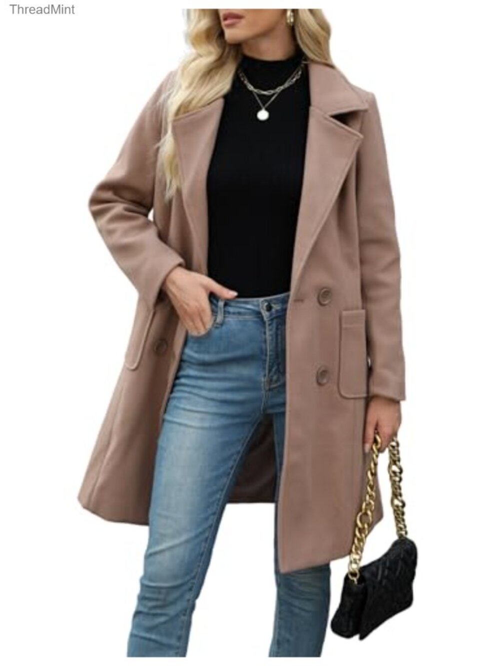 Wool Blend Double-Breasted Peacoat Winter Jacket
